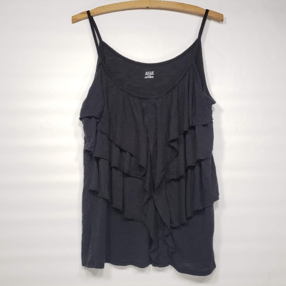 a.n.a Tops - A.N.A Black Ruffle Tank Top Size XL